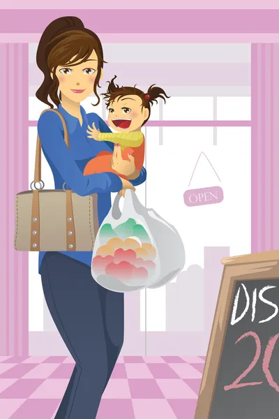 Moeder en dochter winkelen — Stockvector
