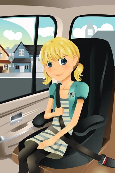 Chica en asiento de coche — Vector de stock
