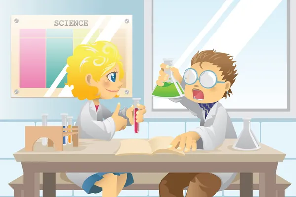 Students in science project — Stock Vector