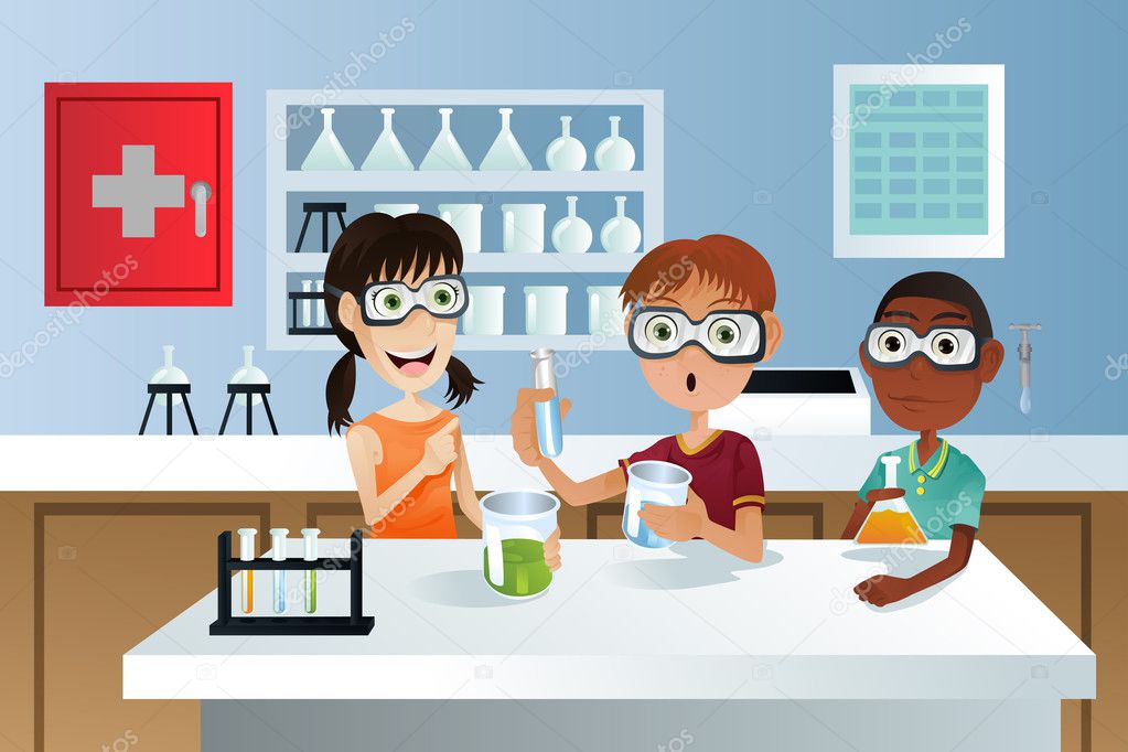 Students in science project