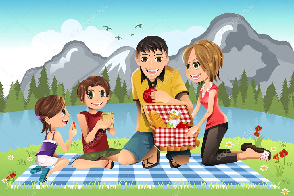 Enjoying a Cozy Family Picnic in a Sunny Graphic by sriwedariart · Creative  Fabrica