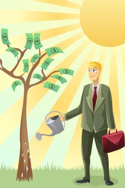 Businessman watering money tree clipart