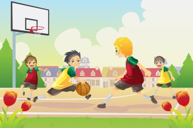 Kids playing basketball clipart