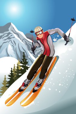 Skier in the mountain clipart