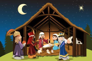Jesus Christ and three wise men clipart