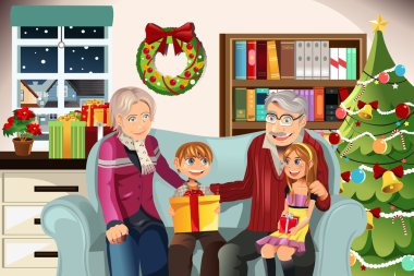 Grandparents and grandchildren on Christmas time clipart