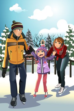 Family ice skating clipart