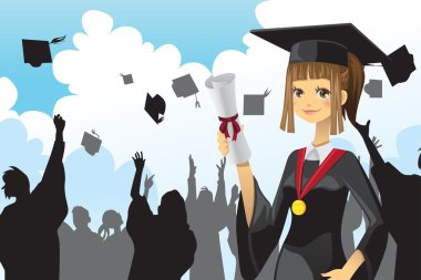 Graduation girl holding diploma clipart