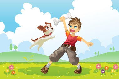 Boy and dog clipart