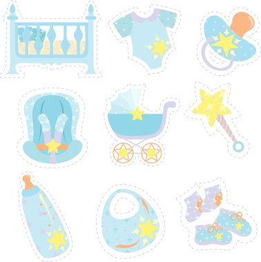 Baby boy items icons clipart