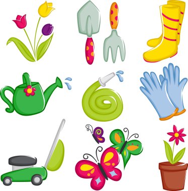 Spring gardening icons clipart