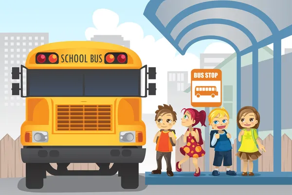 Τα παιδιά στη στάση λεωφορείου — Διανυσματικό Αρχείο