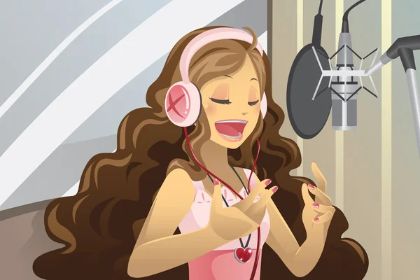 Cantante en estudio de grabación — Vector de stock