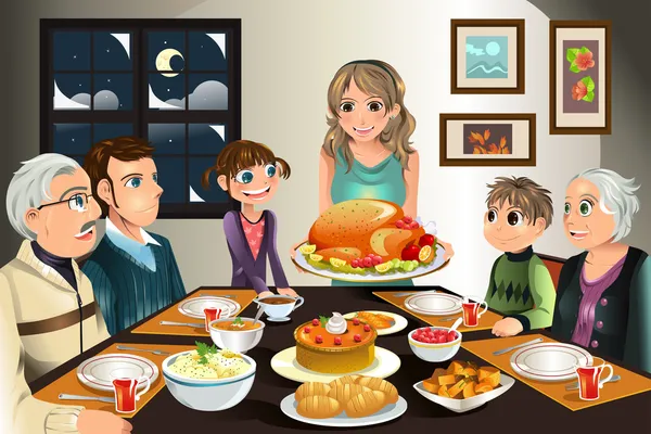 Οικογενειακό δείπνο Ευχαριστιών — Διανυσματικό Αρχείο
