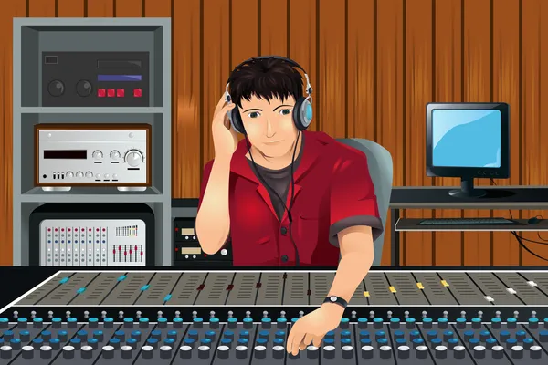 Muziekproducent in studio — Stockvector