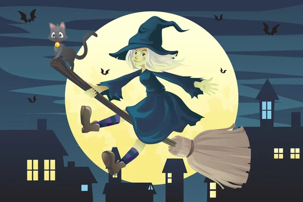 Halloween vliegende heks — Stockvector