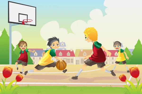 A gyerekek játszani kosárlabda — Stock Vector