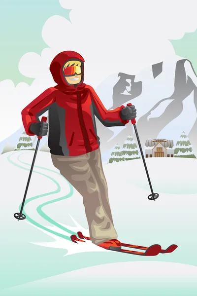 在山的滑雪者 — 图库矢量图片