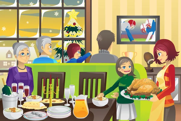 Thanksgiving family dinner — Stock Vector