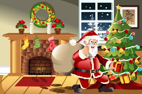 サンタ クロース運ぶクリスマス プレゼント — ストックベクタ