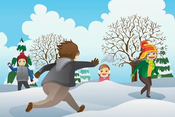 孩子们玩雪球 — 图库矢量图片