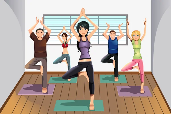 Étudiants en yoga au studio de yoga — Image vectorielle
