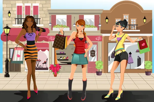Le donne dello shopping — Vettoriale Stock