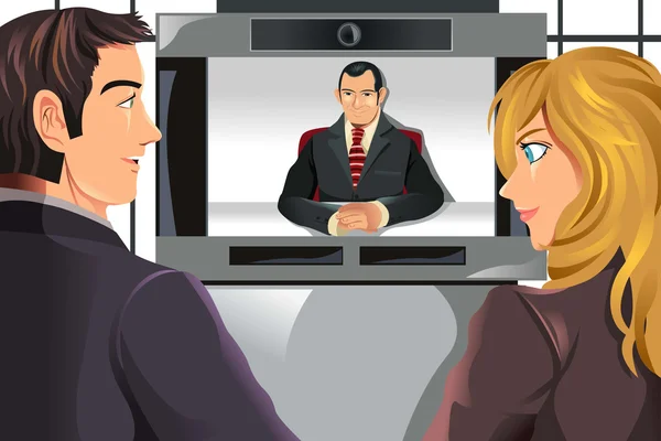 Videoconferencia empresarial — Vector de stock