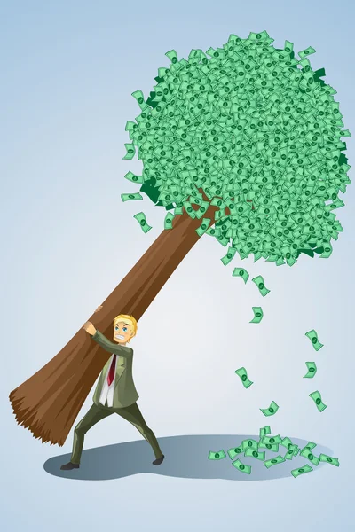 Biznesmen podnoszenia pieniędzy drzewo — Wektor stockowy
