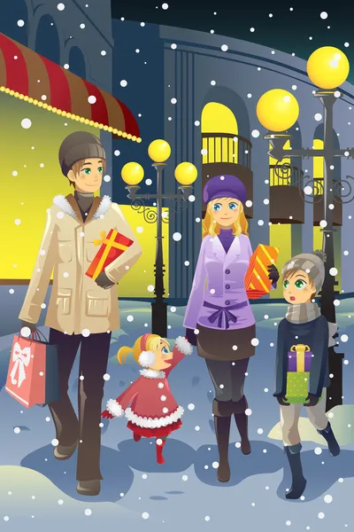 Familie winkelen in de winter — Stockvector