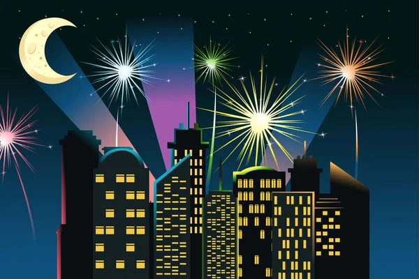 Feuerwerk in der Stadt — Stockvektor