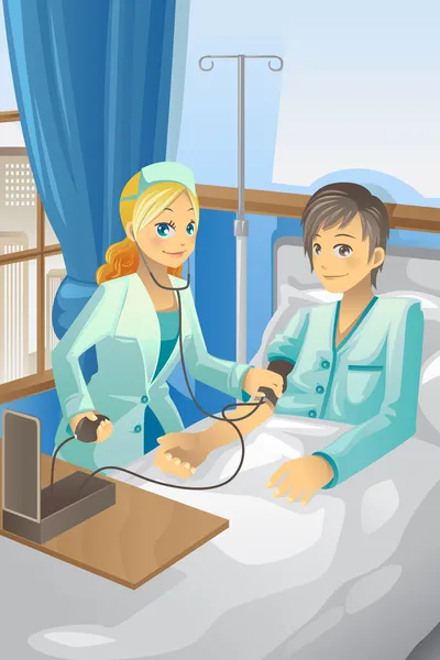 Enfermera revisando al paciente — Vector de stock
