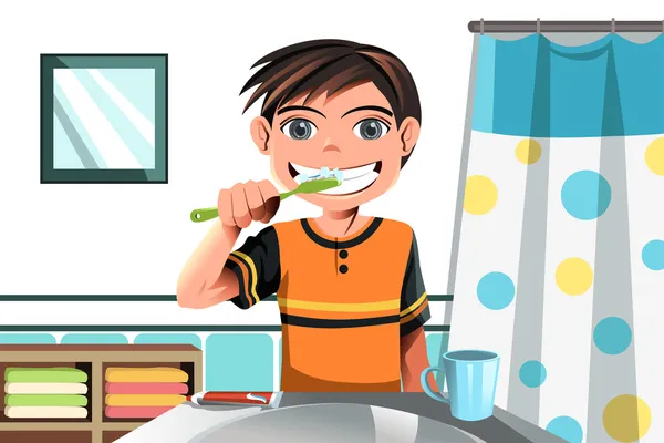 Boy brushing his teeth — Stock Vector