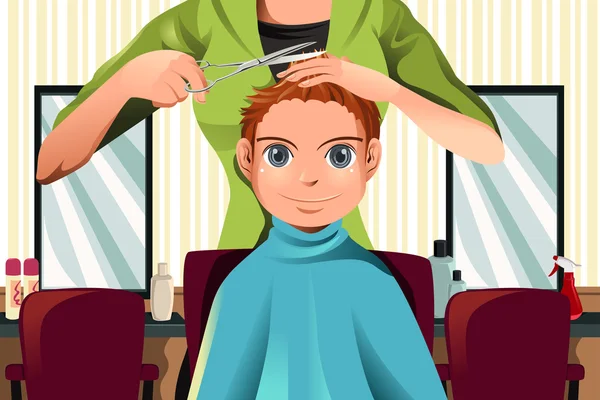 Garçon obtenir une coupe de cheveux — Image vectorielle