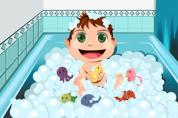 Bébé prenant bain moussant — Image vectorielle