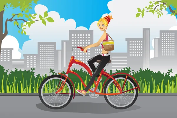Femme en vélo — Image vectorielle