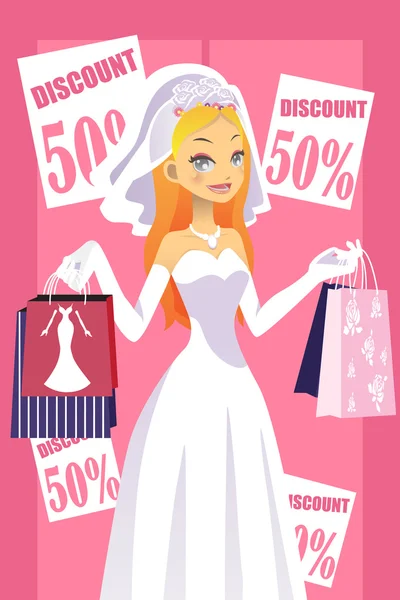 Winkelen bruid — Stockvector