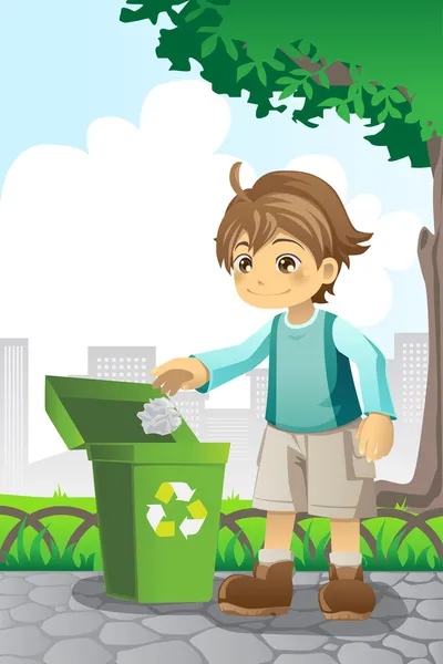 Boy recycling paper — Stock Vector