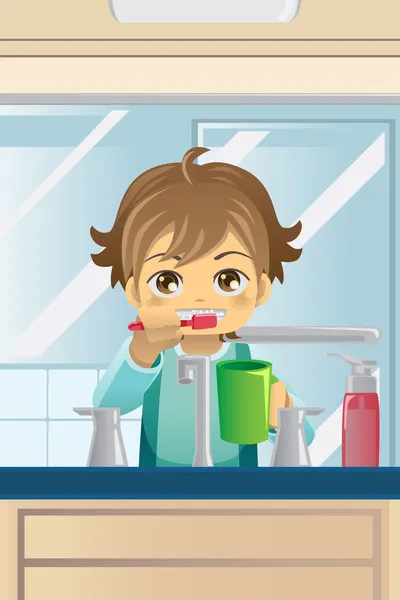 Αγόρι που βουρτσίζει τα δόντια του — Διανυσματικό Αρχείο