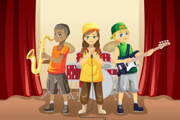 Little kids in music band — Stock Vector