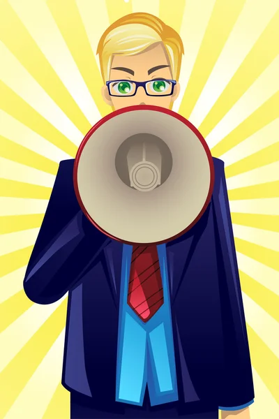 Businessman holding megaphone — Stock Vector