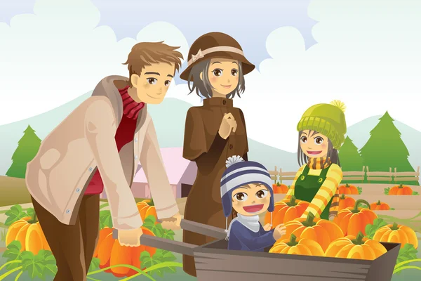 Famille faisant patch citrouille — Image vectorielle