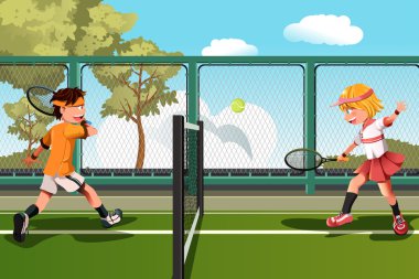 Kids playing tennis clipart