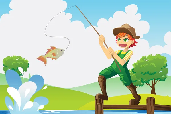 Fiú lesz halászat — Stock Vector