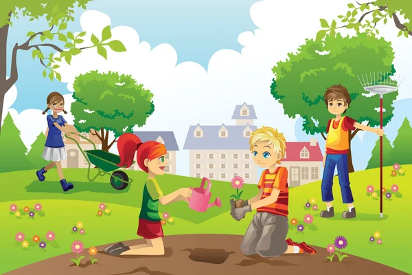 Trädgårdsarbete barn — Stock vektor