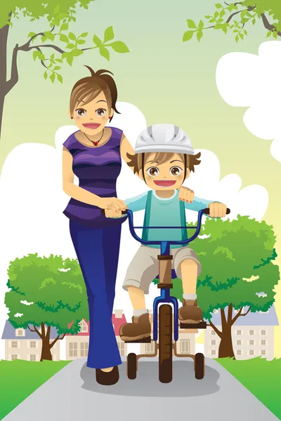 Mother teaching son biking — Stock Vector