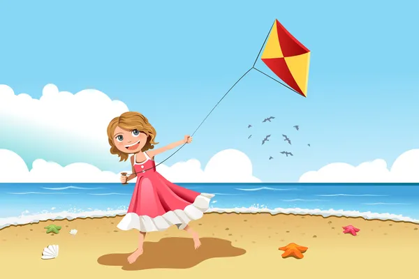 Girl flying kite — Stock Vector