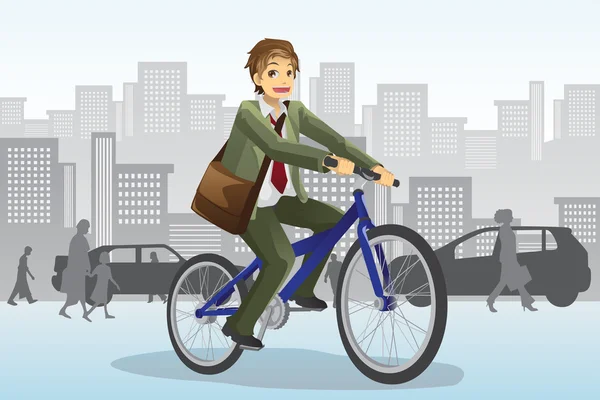 Businessman riding bicycle — Stock Vector