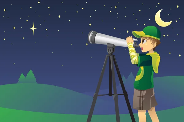 Mirando estrellas con telescopio — Vector de stock