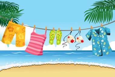 Drying summer clothes clipart